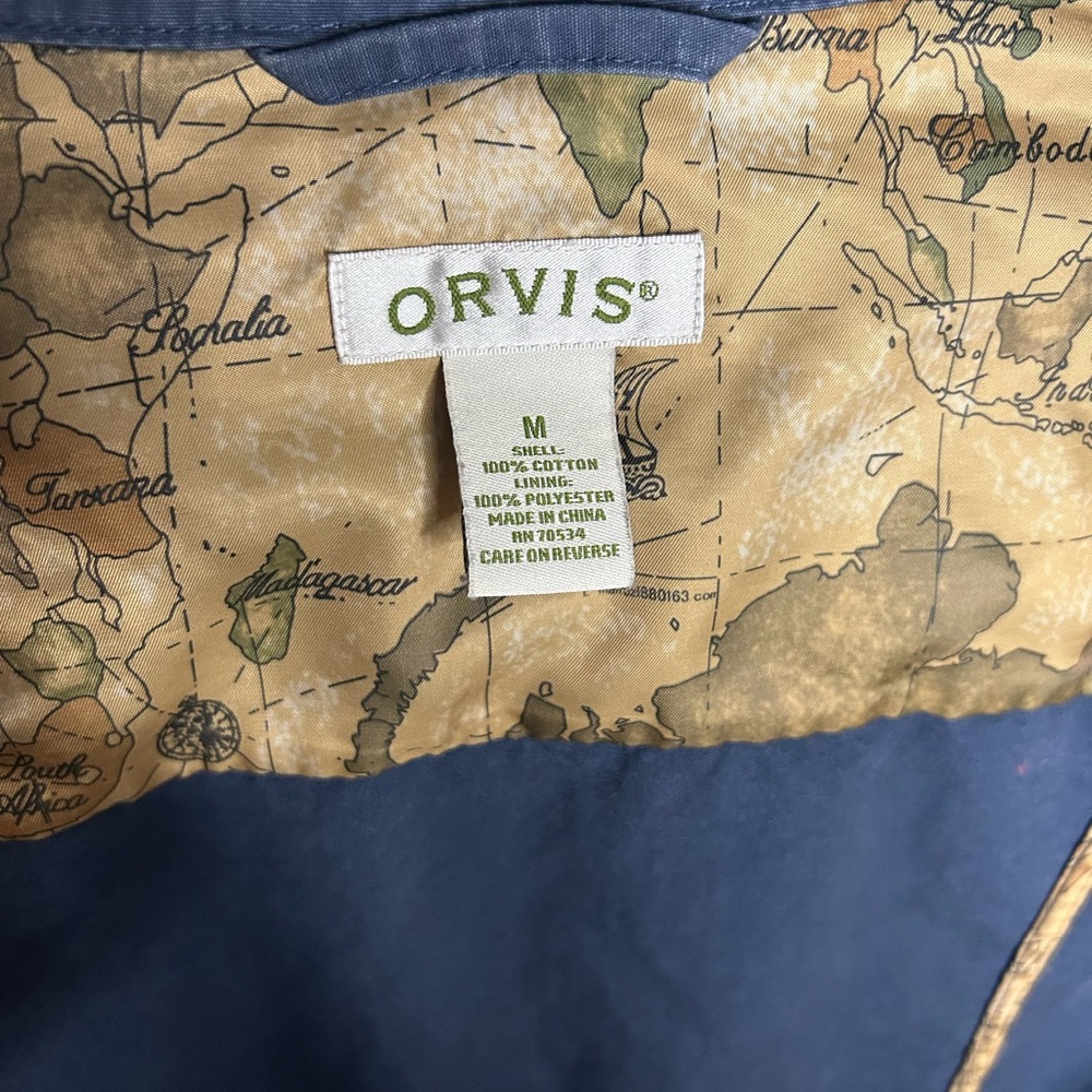 Orvis Navy Cotton Jacket with Map Print Lining Full zip Size:M Women - Picture 7 of 7